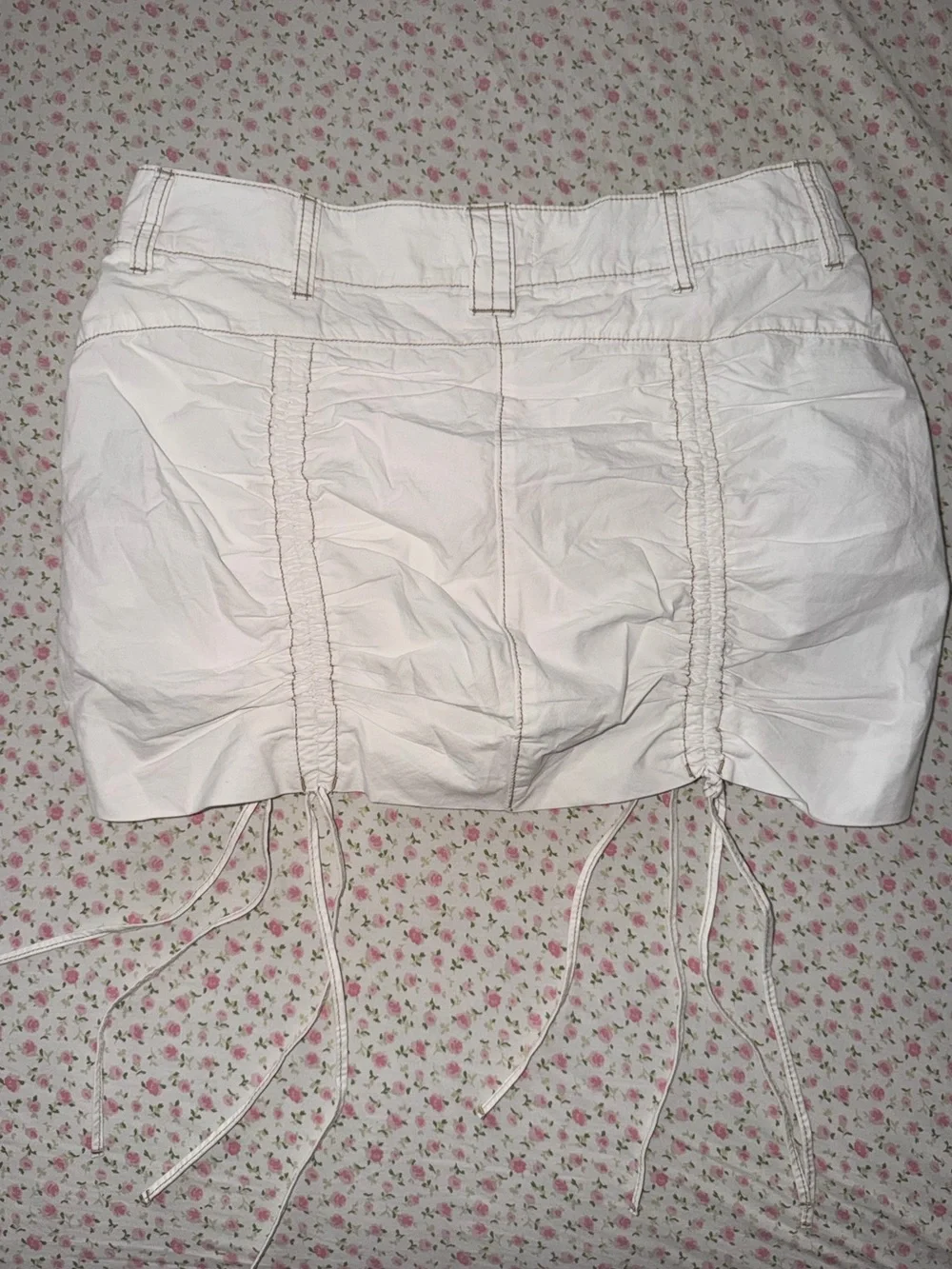 Garage White Ruched Drawstring Mini Skirt - Picture 2 of 4